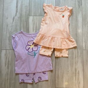 Bundle of Carter’s Matching Colorful Floral Bike Shorts and Shirt Sets, size 4T
